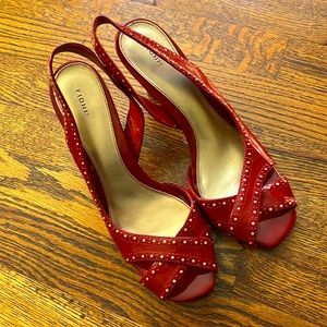 Women’s Fioni Red Patent Leather Slingback Heels 9